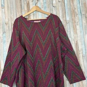 Vintage 3X Plus 80s Chevron Metallic Print Knit Pullover Sweater Top Textured